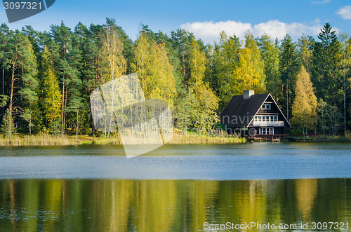 Image of Autumn landscape on the lake in the woods