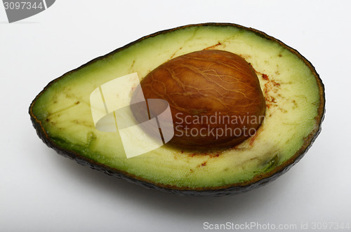 Image of fresh half avocado on white background