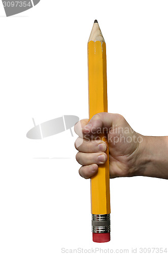 Image of big pencil in hand 