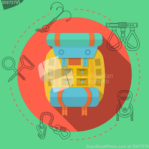 Image of Flat design vector illustration for rock climbing. Backpack