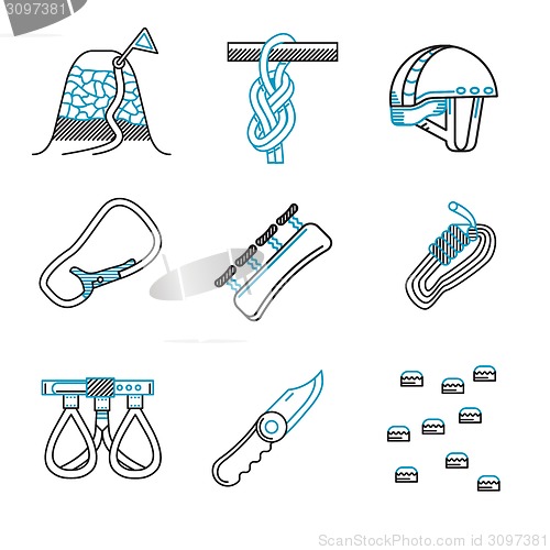 Image of Flat line vector icons for mountaineering equipment