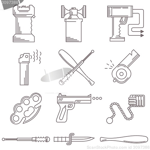 Image of Black line vector icons for self defence