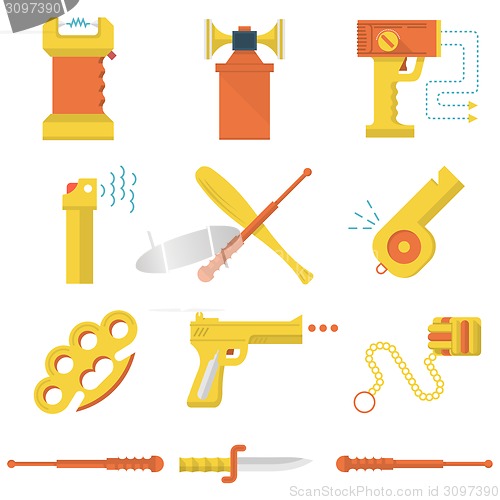 Image of Flat color icons vector collection of self-defense