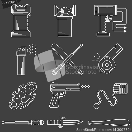 Image of Flat line icons vector collection of self-defense accessory