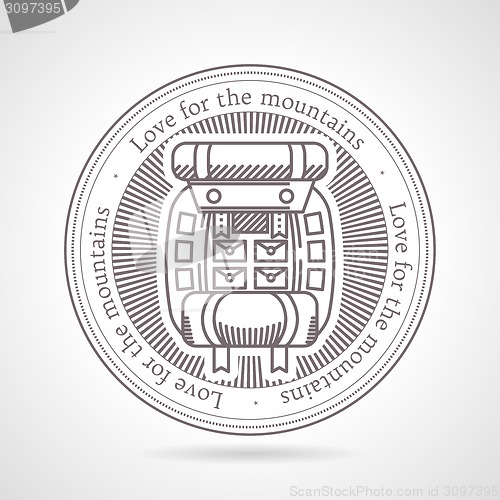 Image of Abstract vector illustration of climbing backpack icon with text