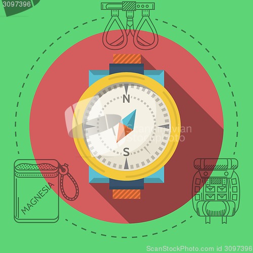 Image of Flat design vector illustration for rock climbing. Compass