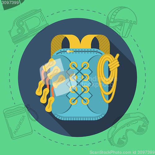 Image of Flat design vector illustration for rock climbing. Rucksack