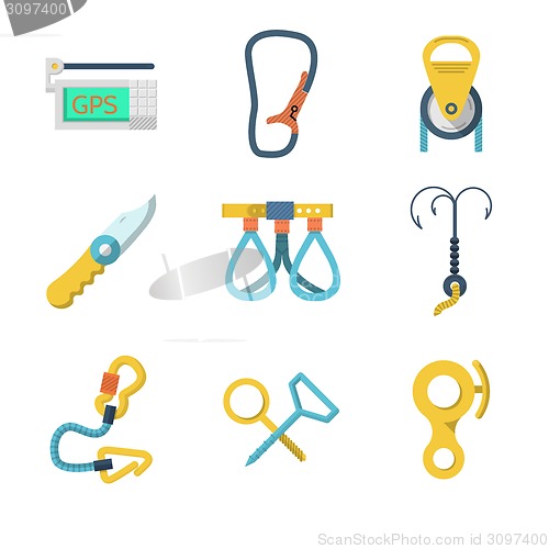 Image of Flat icons vector collection of mountaineering outfit