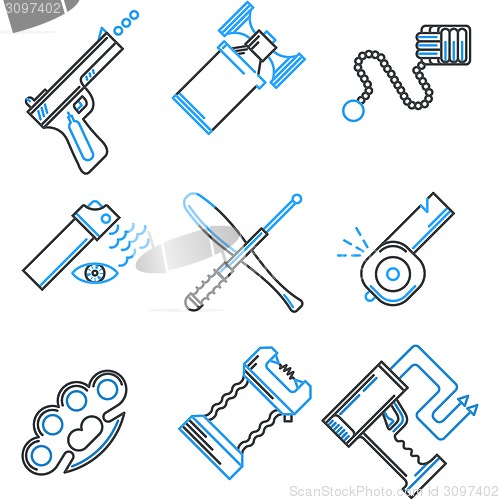 Image of Flat line icons vector collection of self-defense