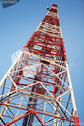 Image of Red and white communication tower