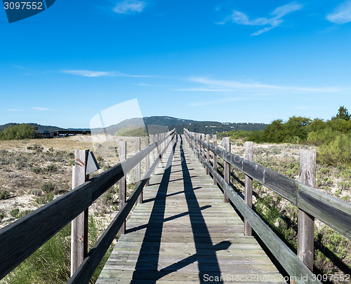 Image of Walking on Wooden Walkway in the Sand Dunes