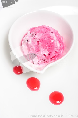 Image of Strawberry ice cream ball on white background