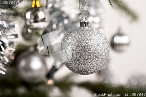 Image of Decorated christmas tree with silver balls 
