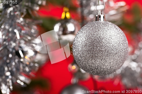 Image of Decorated christmas tree with silver balls 