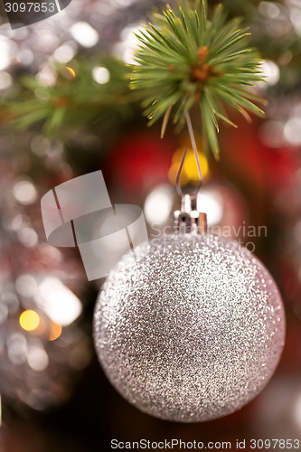 Image of Decorated christmas tree with silver balls 