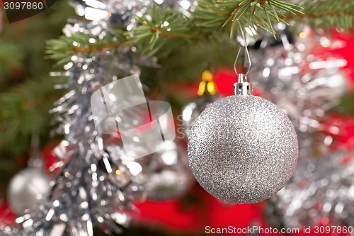 Image of Decorated christmas tree with silver balls 