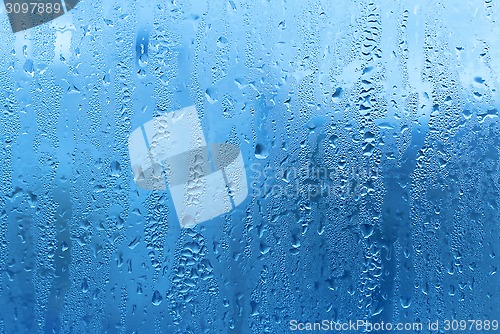 Image of Natural water drops on glass