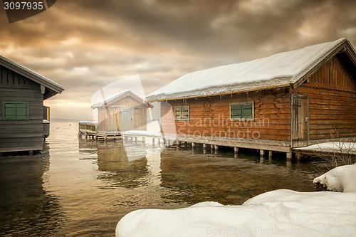 Image of winter lake huts