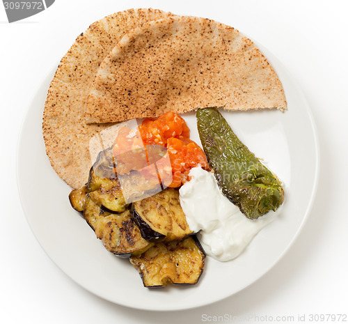 Image of Aubergine meze plate from above