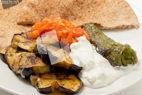 Image of Aubergine tomato and pepper meze