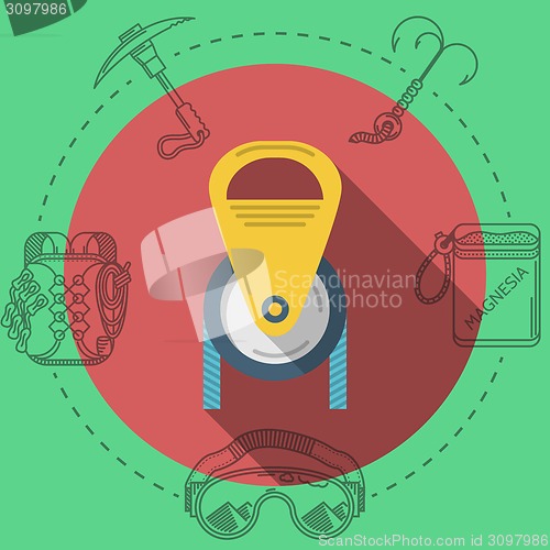 Image of Flat design vector illustration for rock climbing. Pulley