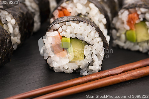 Image of Salmon rolls served on a plate