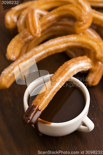 Image of deliciuos spanish Churros with hot chocolate