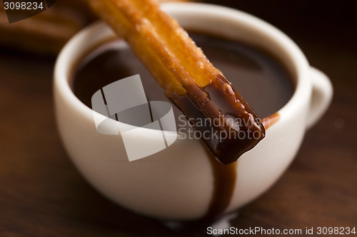 Image of deliciuos spanish Churros with hot chocolate