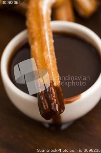 Image of deliciuos spanish Churros with hot chocolate