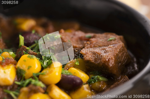 Image of Tasty winter traditional hot pot stew with meat and vegetables 