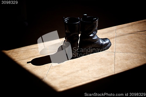 Image of black leather biker boots