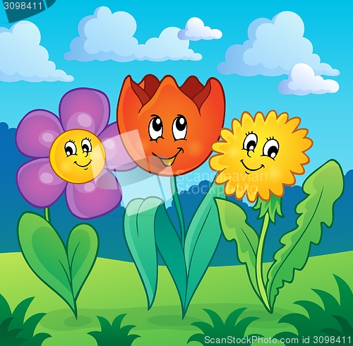 Image of Flowers on meadow theme 1