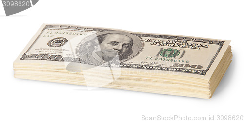 Image of Stack of hundred dollar bills rotated