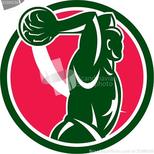 Image of Basketball Player Dunk Ball Circle Retro