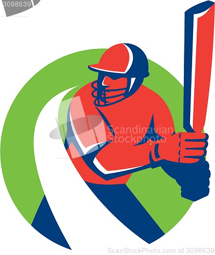 Image of Cricket Player Batsman Batting Retro