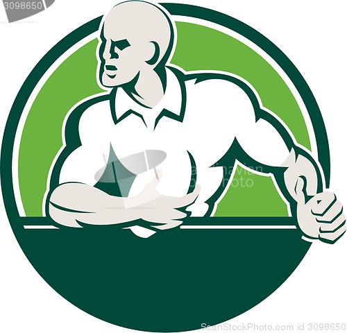 Image of Rugby Player Running Ball Circle Retro