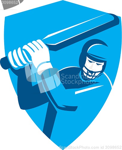 Image of Cricket Player Batsman Batting Shield Retro