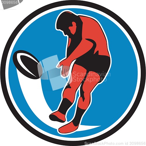 Image of Rugby Player Kicking Ball Circle Retro