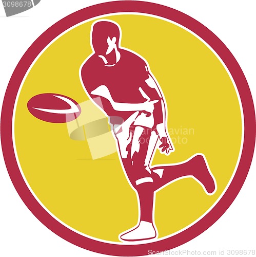 Image of Rugby Player Passing Ball Circle Retro