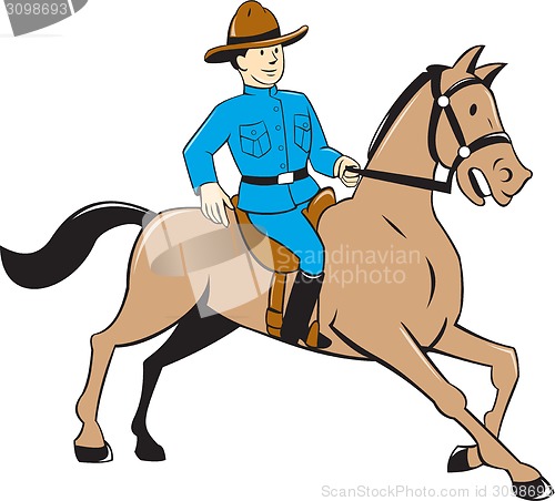 Image of Mounted Police Officer Riding Horse Cartoon