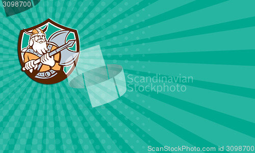 Image of Business card Viking Raider Barbarian Warrior Axe Shield Retro