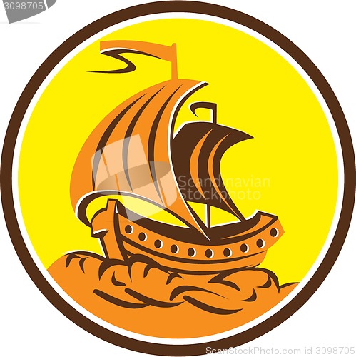 Image of Sailing Galleon Ship Circle Retro