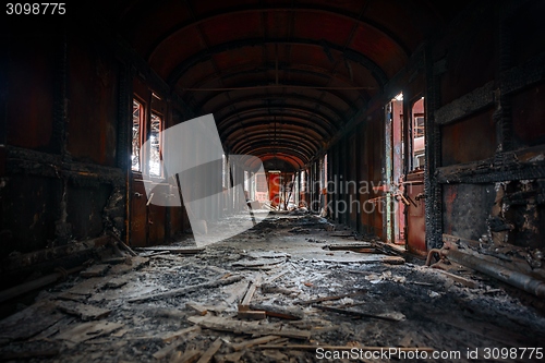 Image of Messy vehicle interior of a train carriage