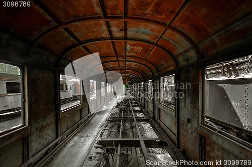 Image of Messy vehicle interior of a train carriage