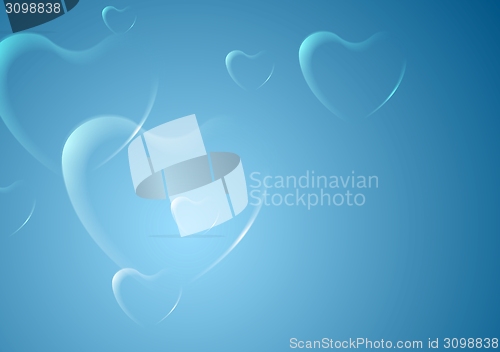Image of Shiny hearts on blue background