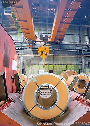 Image of steel coils in production shop of plant