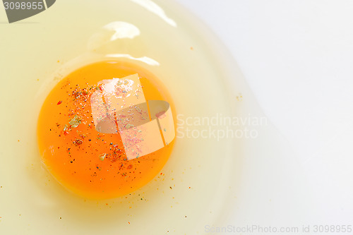 Image of Egg yolk closeup on white