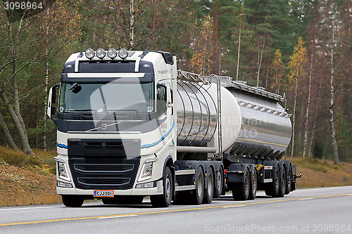 Image of White Volvo FH Tank Truck on the Road