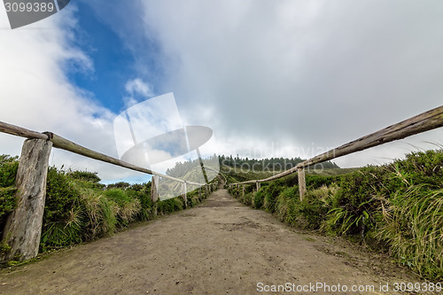 Image of Footpath with Railing in Mountains