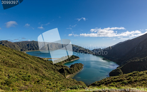 Image of Beautiful view of the Lake in Crater Volcano Covered with Forest